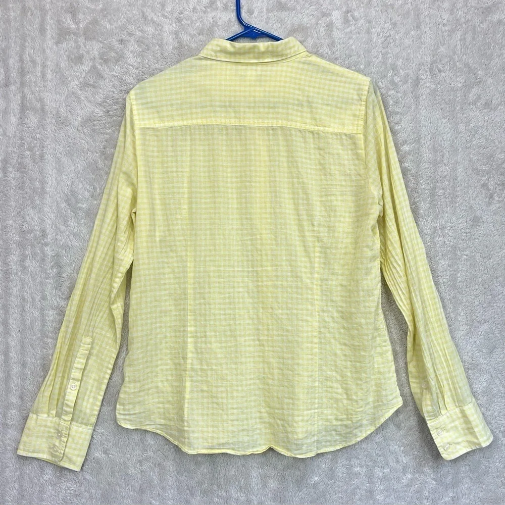 J. Crew Cottagecore Yellow Gingham Button Up Shirt Collared Sz M Layering Preppy